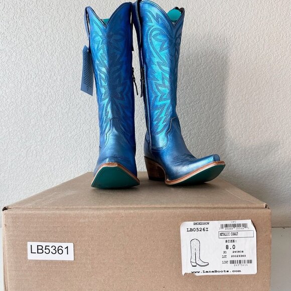 NWT Lane Smokeshow Cobalt Metallic Blue Boots 8 - Picture 11 of 12